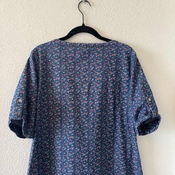 Vermont Country Store Denim Dress Womens Sm Floral Button Front Cottage Prairie - Picture 10 of 15